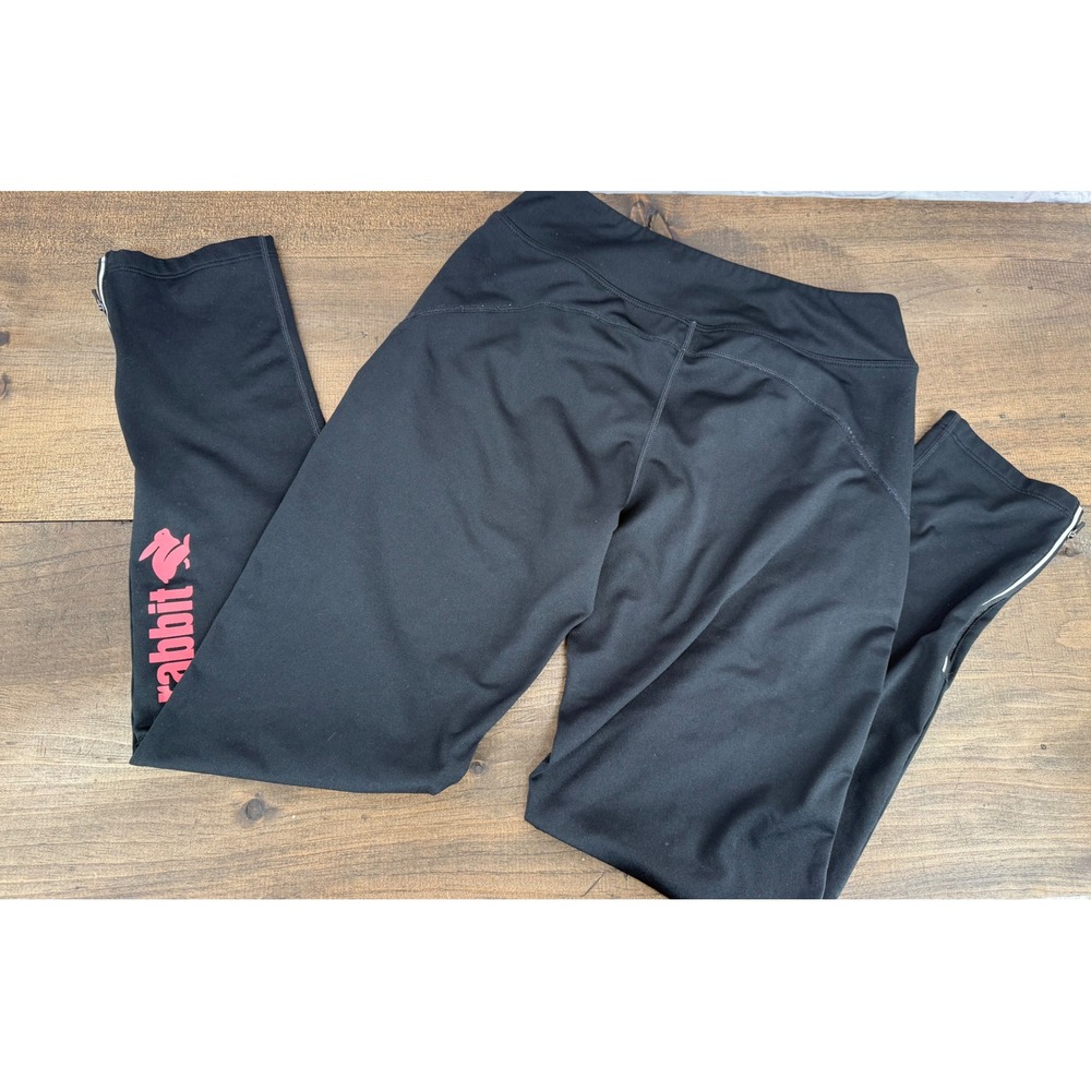Rabbit Womens Black Fleece Lined Running Tights Ankle Zip Leggings Small